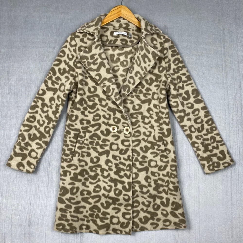 Patrizia Luca Car Coat Womens XS‎ Leopard Print Felt Pockets Contemporary Chic